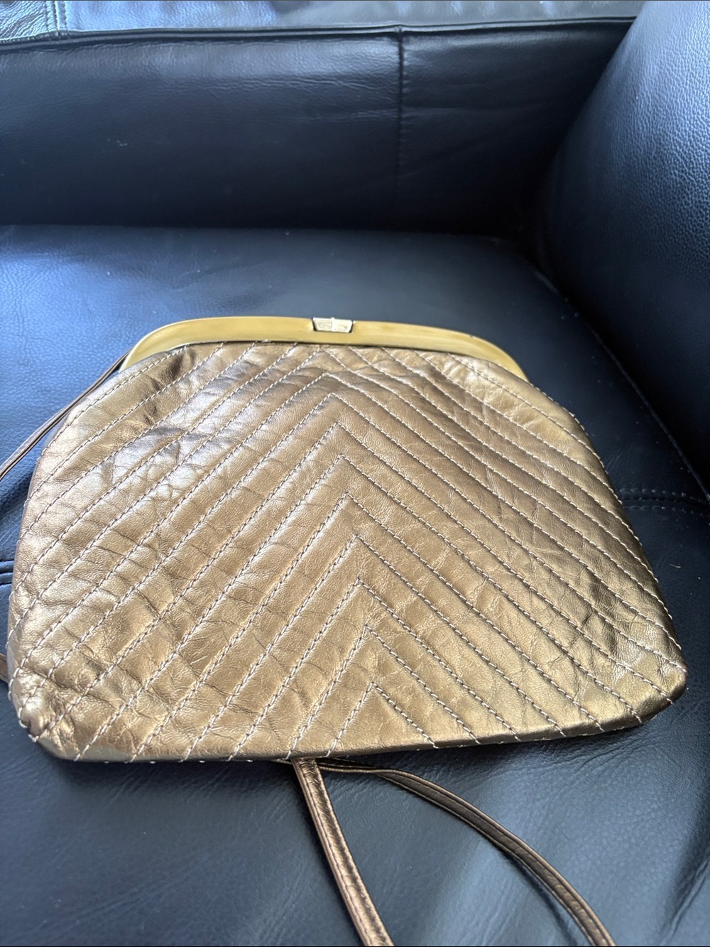 Vintage Leather chevron Quilted Evening Bag With Slim Leather Shoulder Stap - Picture 10 of 10
